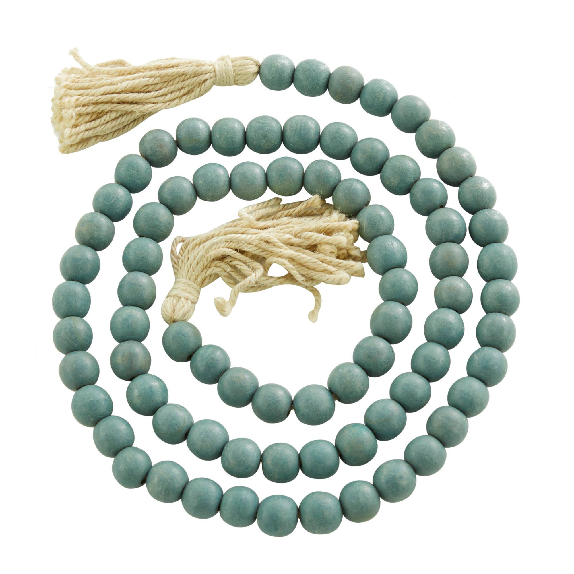 Blue Wood Beaded Garland with Tassel